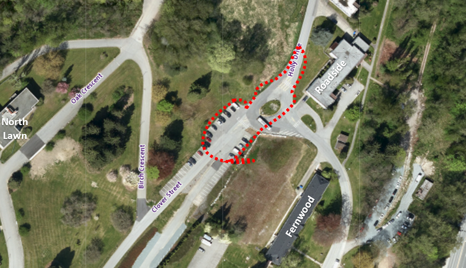 Satellite map view of Holly Drive and Clover Street