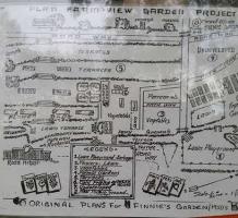 Black and white plan of the farm and garden project at Finnie's Garden 1950's